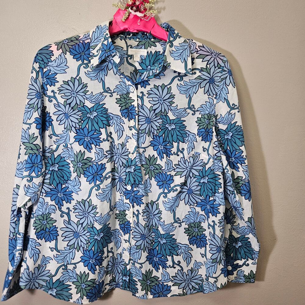 Charter Club Women 16W Floral Button Down Shirt Cotton Long Sleeve Classic Prep
